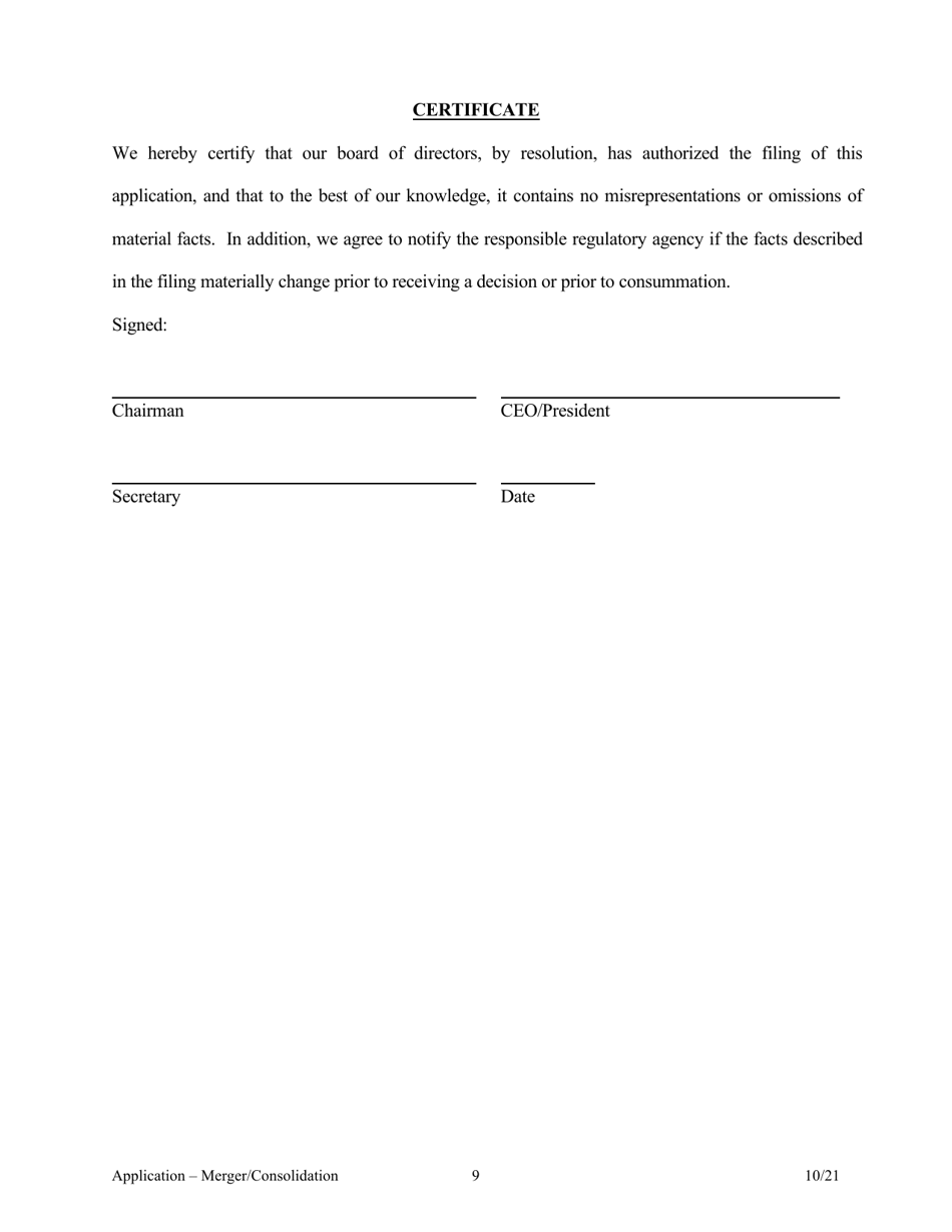 Application for Merger or Consolidation - Arkansas, Page 9