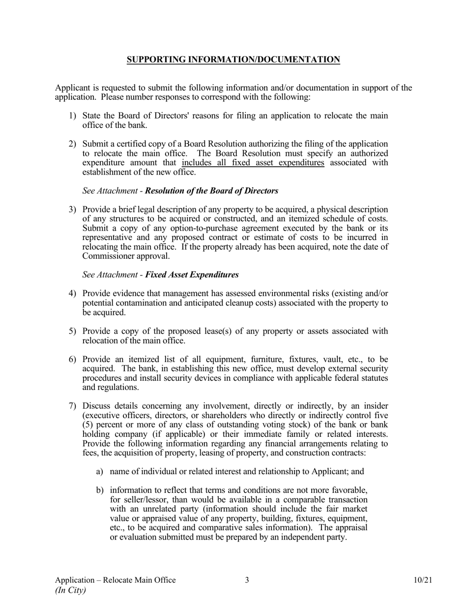 Application to Relocate Main Office (In City) - Arkansas, Page 3
