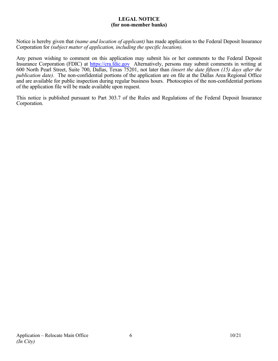 Application to Relocate Main Office (In City) - Arkansas, Page 6