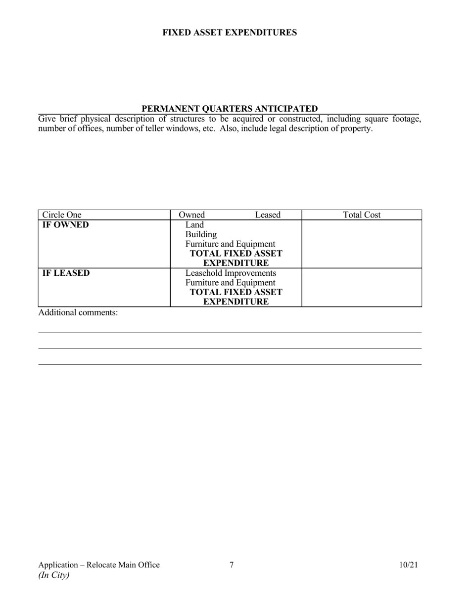 Application to Relocate Main Office (In City) - Arkansas, Page 7