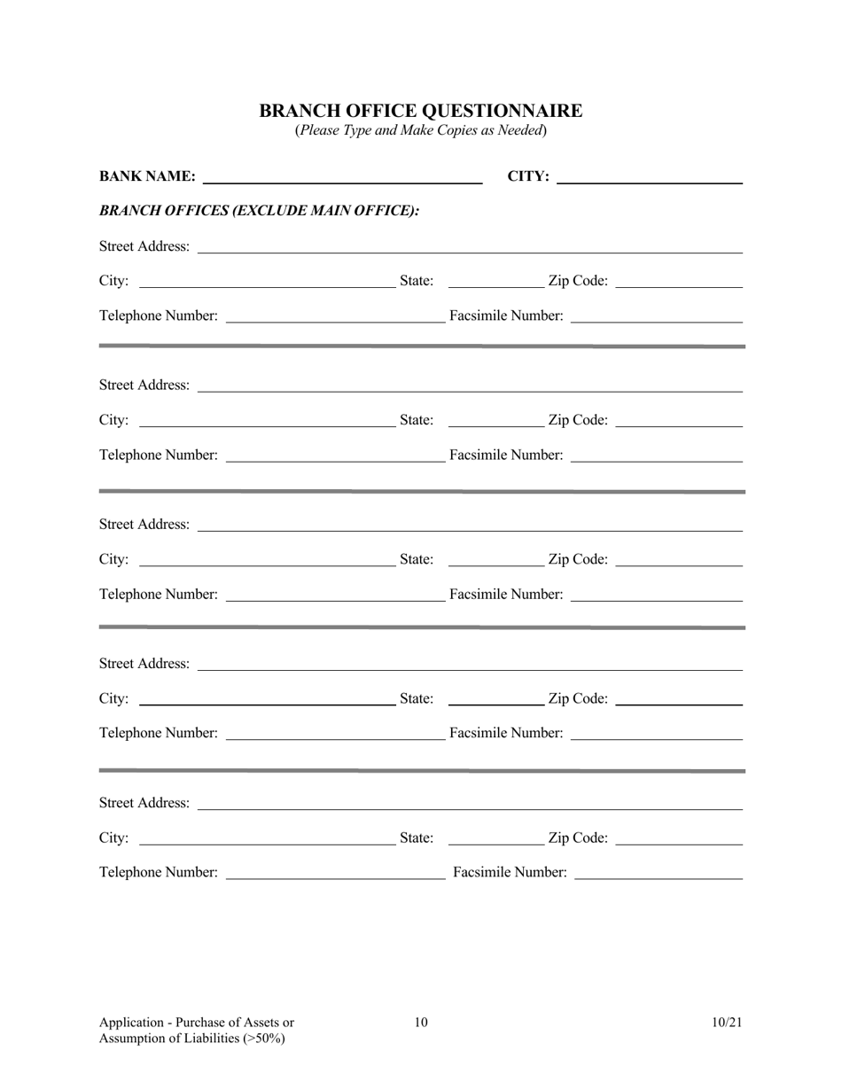 Application for Purchase of Assets or Assumption of Liabilities ( 50%) - Arkansas, Page 10