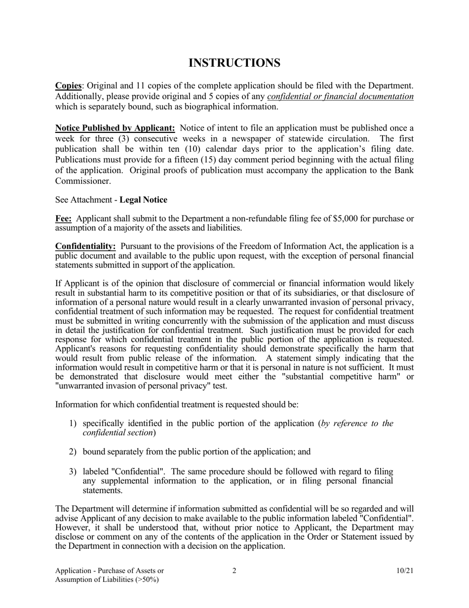 Application for Purchase of Assets or Assumption of Liabilities ( 50%) - Arkansas, Page 2