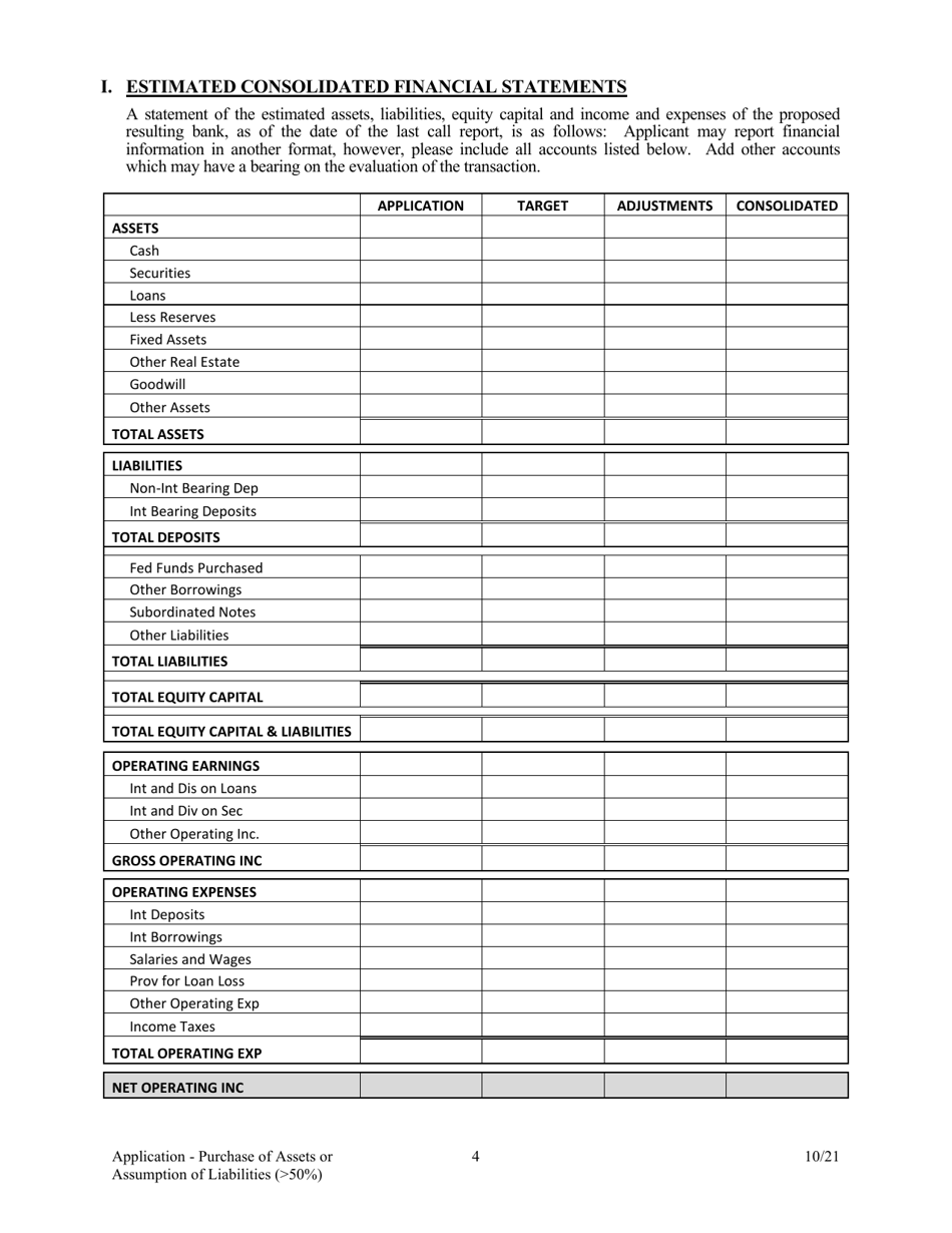Application for Purchase of Assets or Assumption of Liabilities ( 50%) - Arkansas, Page 4