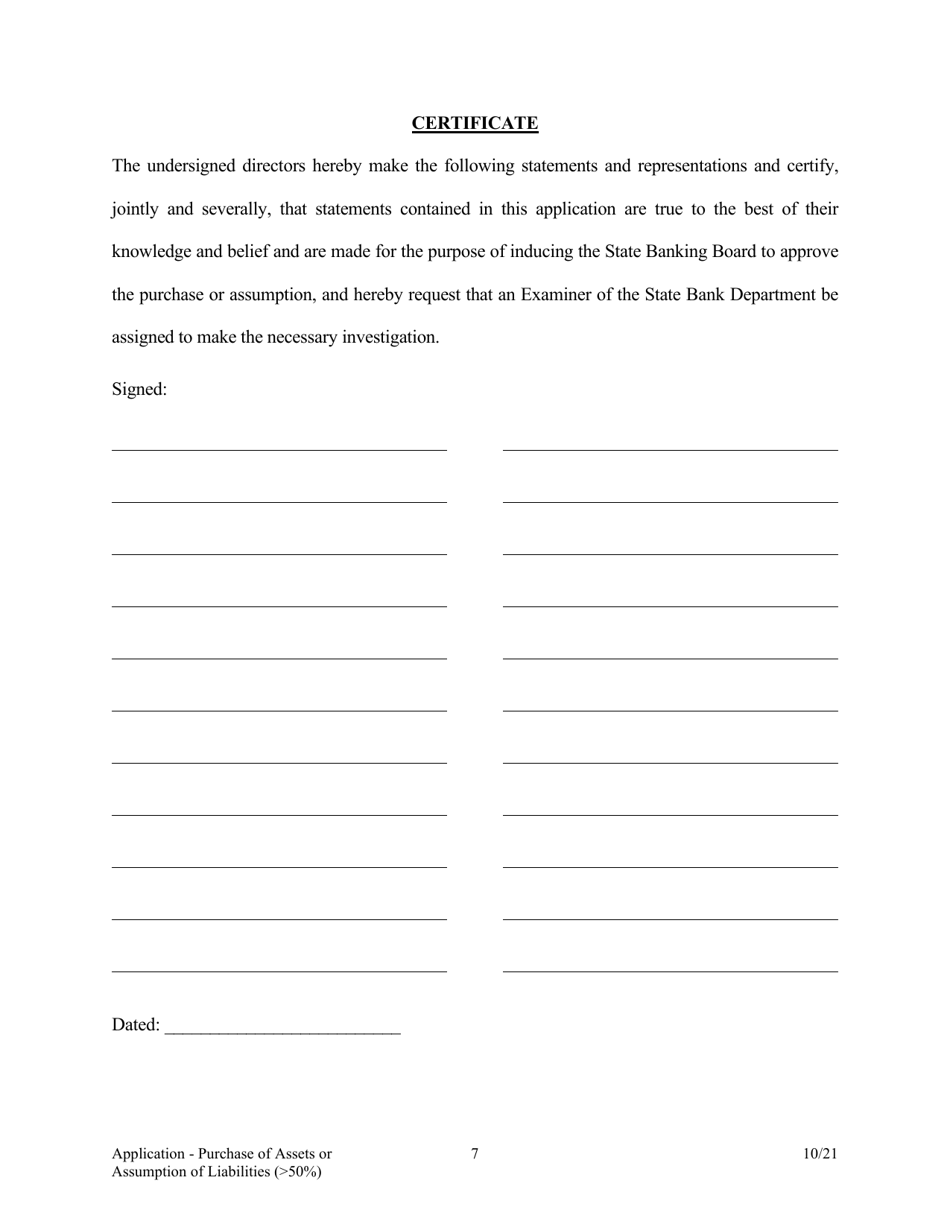 Application for Purchase of Assets or Assumption of Liabilities ( 50%) - Arkansas, Page 7