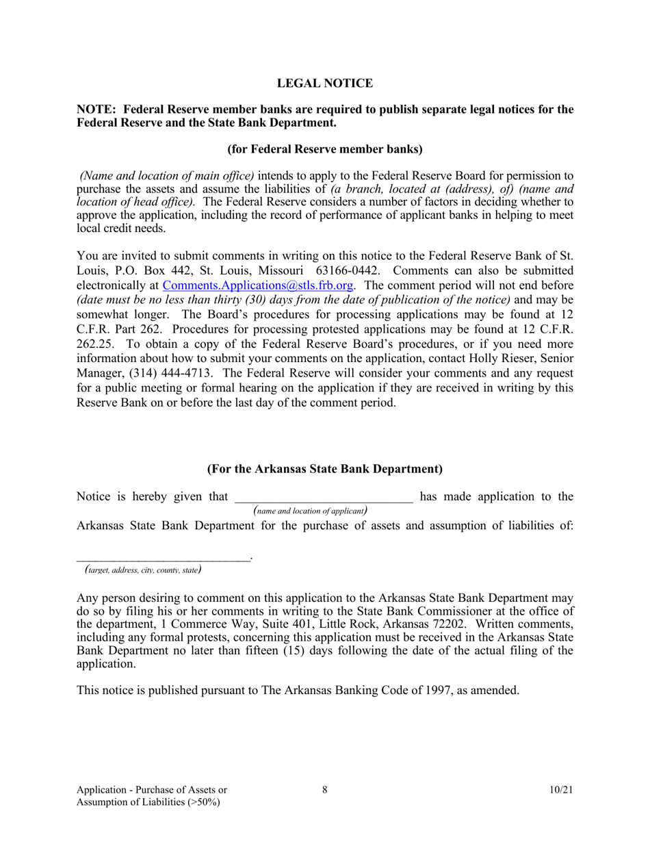 Application for Purchase of Assets or Assumption of Liabilities ( 50%) - Arkansas, Page 8