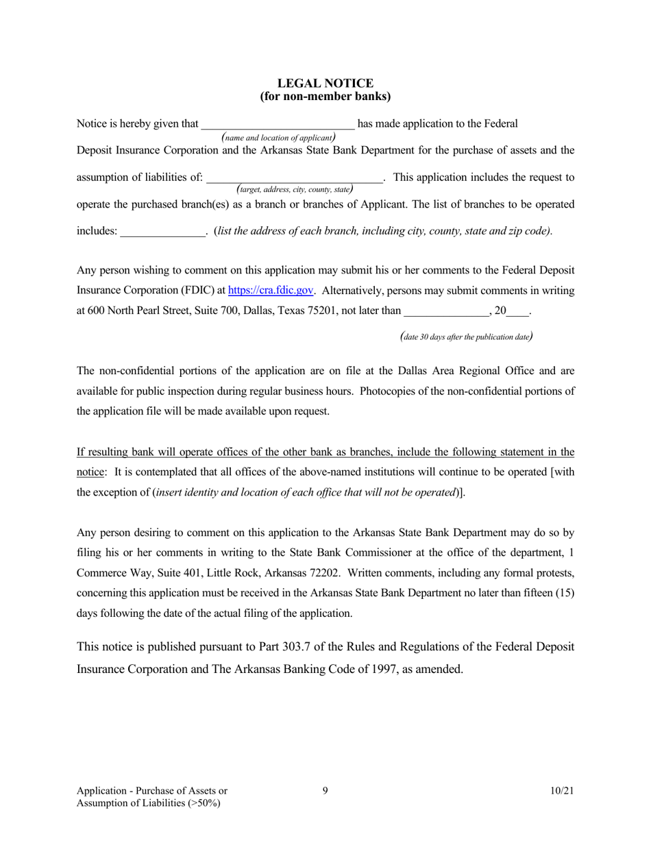 Application for Purchase of Assets or Assumption of Liabilities ( 50%) - Arkansas, Page 9