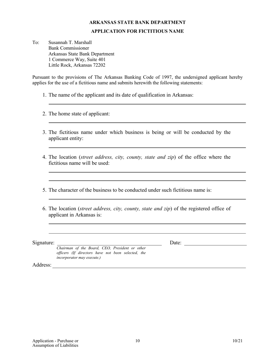 Application for Purchase or Assumption of Liabilities ( 50%) - Arkansas, Page 10