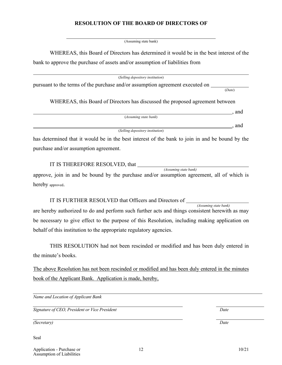 Application for Purchase or Assumption of Liabilities ( 50%) - Arkansas, Page 12