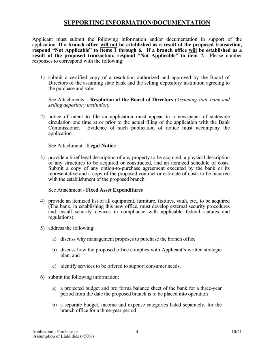Application for Purchase or Assumption of Liabilities ( 50%) - Arkansas, Page 4