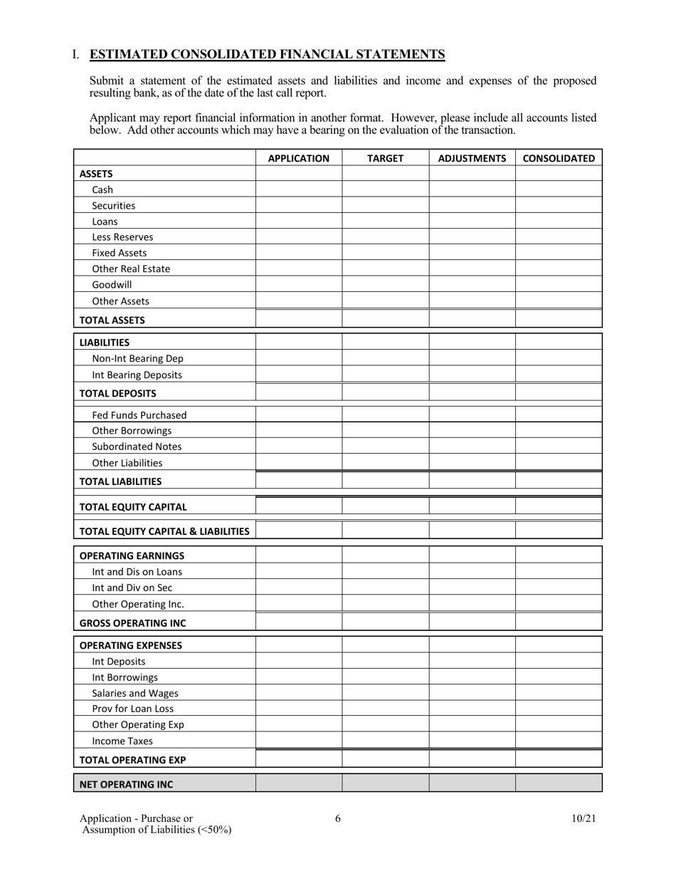 Application for Purchase or Assumption of Liabilities ( 50%) - Arkansas, Page 6