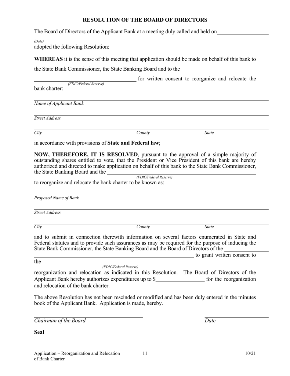 Application to Reorganize and Relocate Bank Charter - Arkansas, Page 11