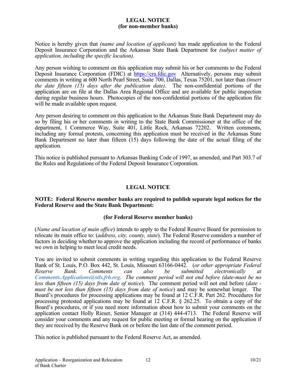 Application to Reorganize and Relocate Bank Charter - Arkansas, Page 12