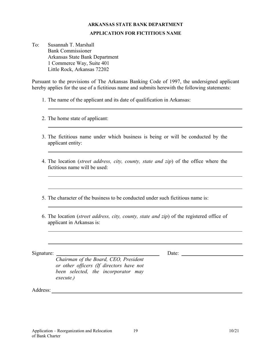 Application to Reorganize and Relocate Bank Charter - Arkansas, Page 19
