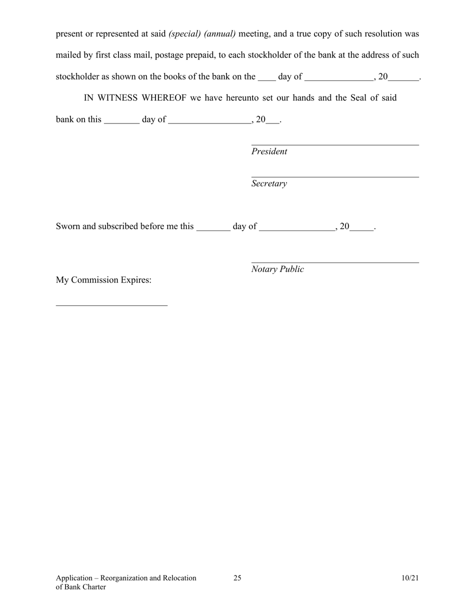 Application to Reorganize and Relocate Bank Charter - Arkansas, Page 25