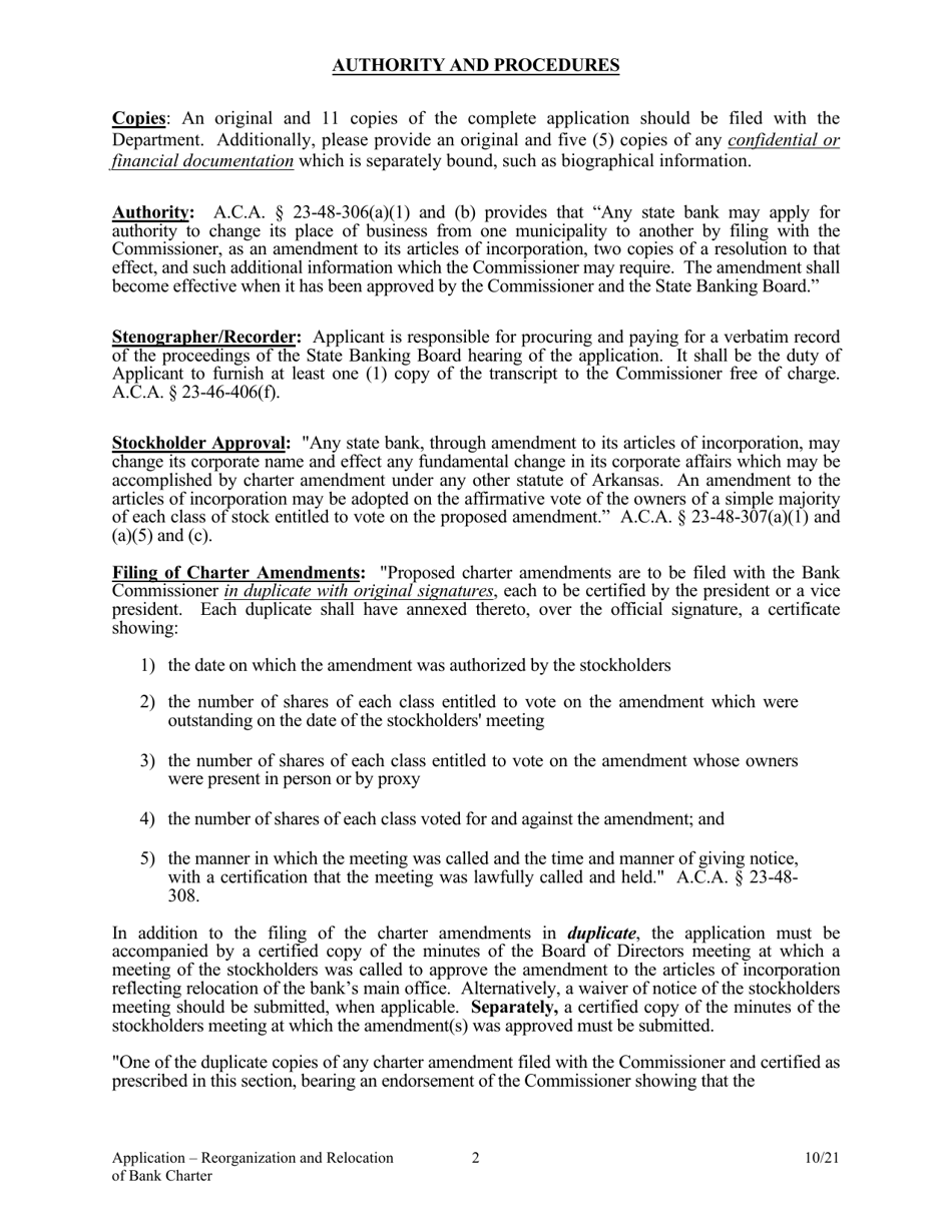 Application to Reorganize and Relocate Bank Charter - Arkansas, Page 2