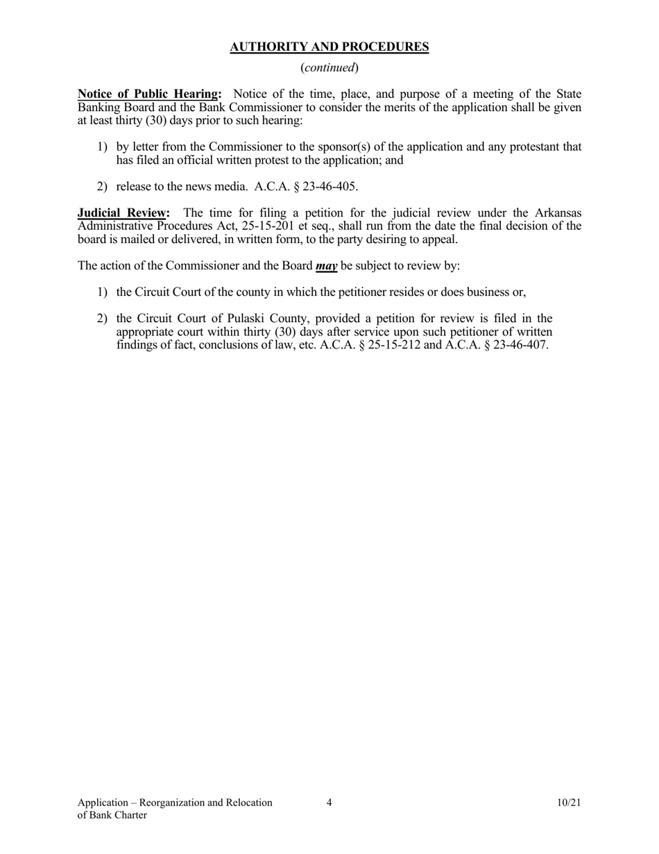 Application to Reorganize and Relocate Bank Charter - Arkansas, Page 4