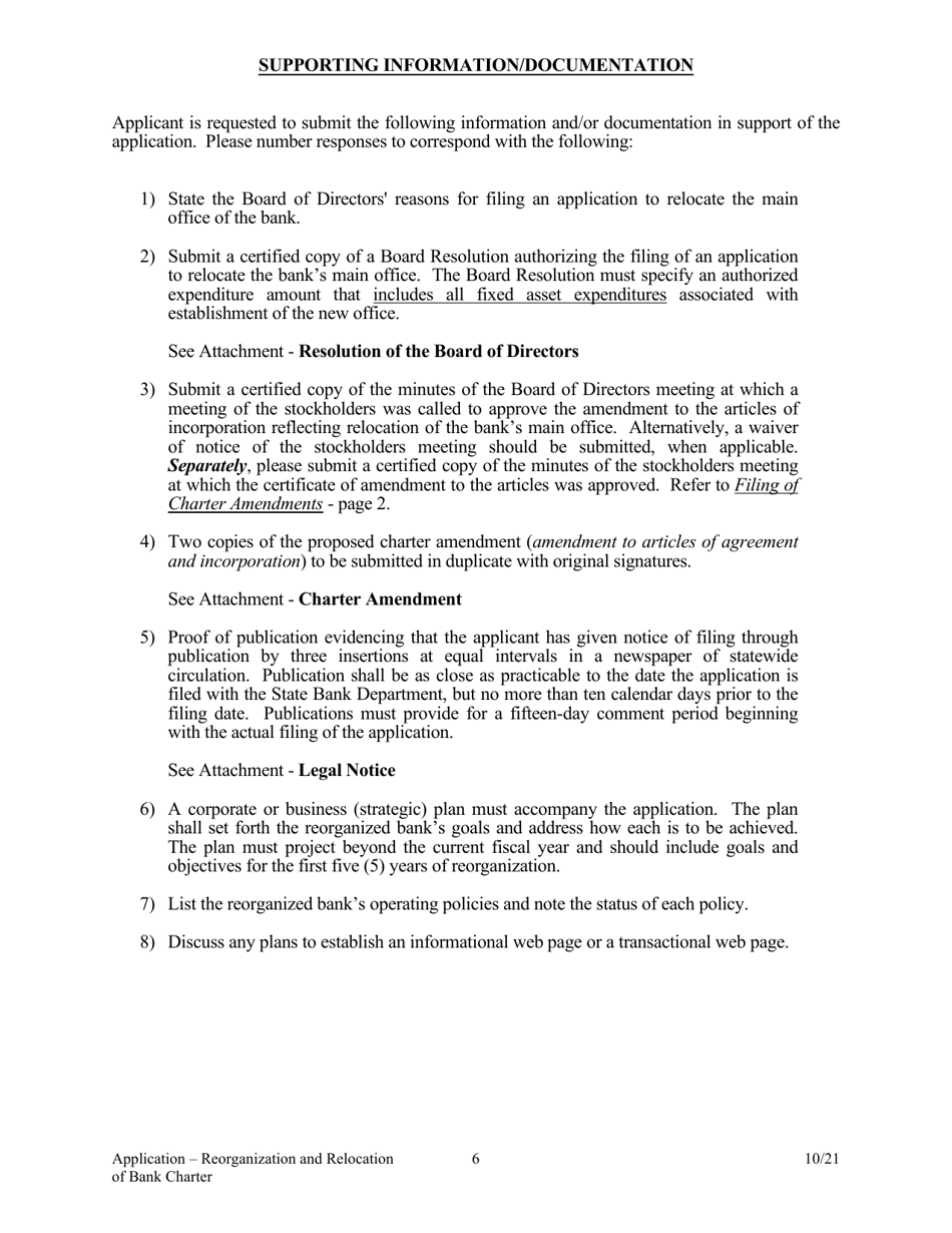 Application to Reorganize and Relocate Bank Charter - Arkansas, Page 6