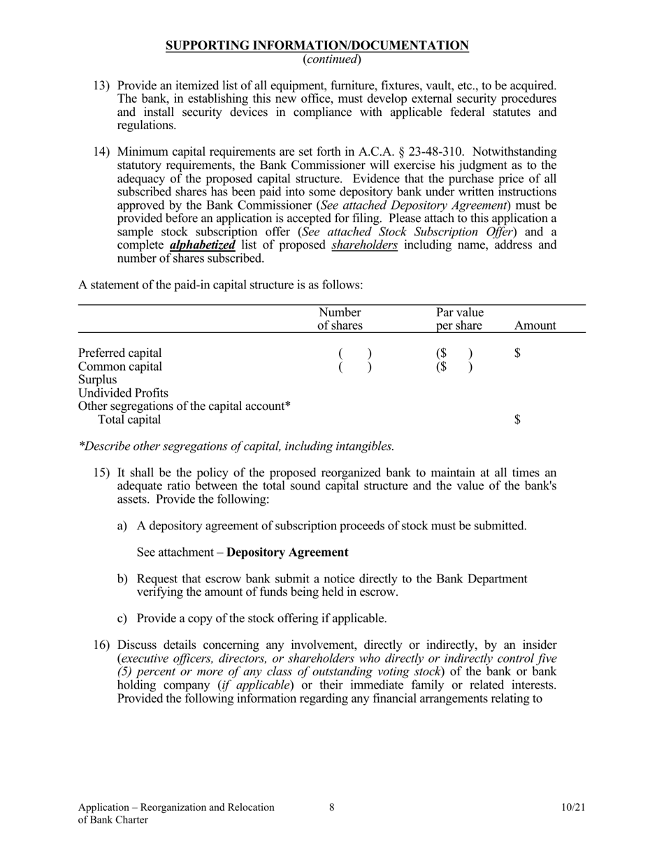 Application to Reorganize and Relocate Bank Charter - Arkansas, Page 8