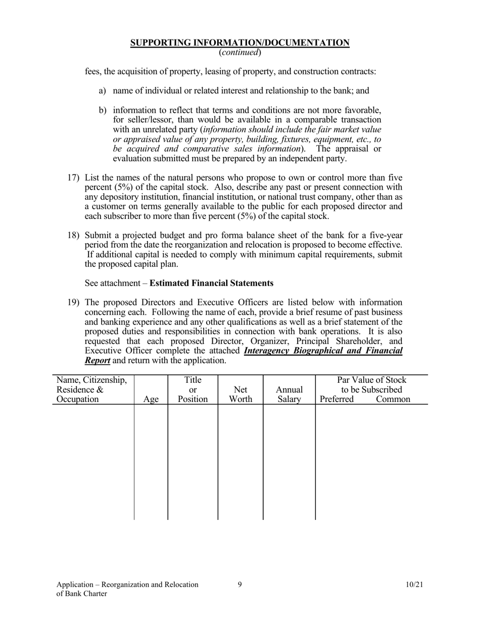 Application to Reorganize and Relocate Bank Charter - Arkansas, Page 9
