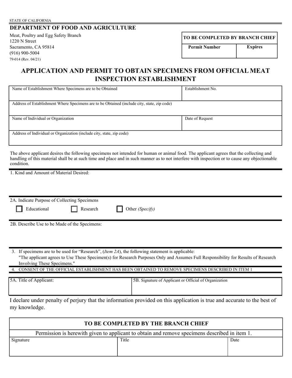 Form 79-014 Download Fillable PDF or Fill Online Application and Permit ...