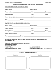 AHB Form 76-208 Working Horse Permit Application - California, Page 2