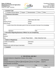 Form IS-STZ101 &quot;Complaint Form&quot; - California