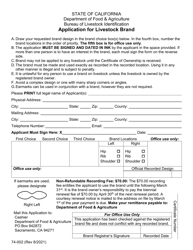 Form 74-002 Application for Livestock Brand - California, Page 2