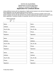 Form 74-002 Application for Livestock Brand - California, Page 3