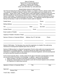 Form 74-037 &quot;Registered Feedlot Application&quot; - California