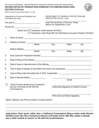 Document preview: Form DFPI-25102(N) Second Notice of Transaction Pursuant to Corporations Code Section 25102(N) - California
