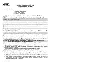 Form DL396 Authorization/Requisition for Driver Instruction Forms - California