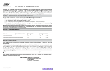 Form DL4006 Application for Termination of Action - California