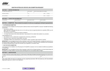 Form DL4062 Ignition Interlock Device (Iid) Exemption Request - California