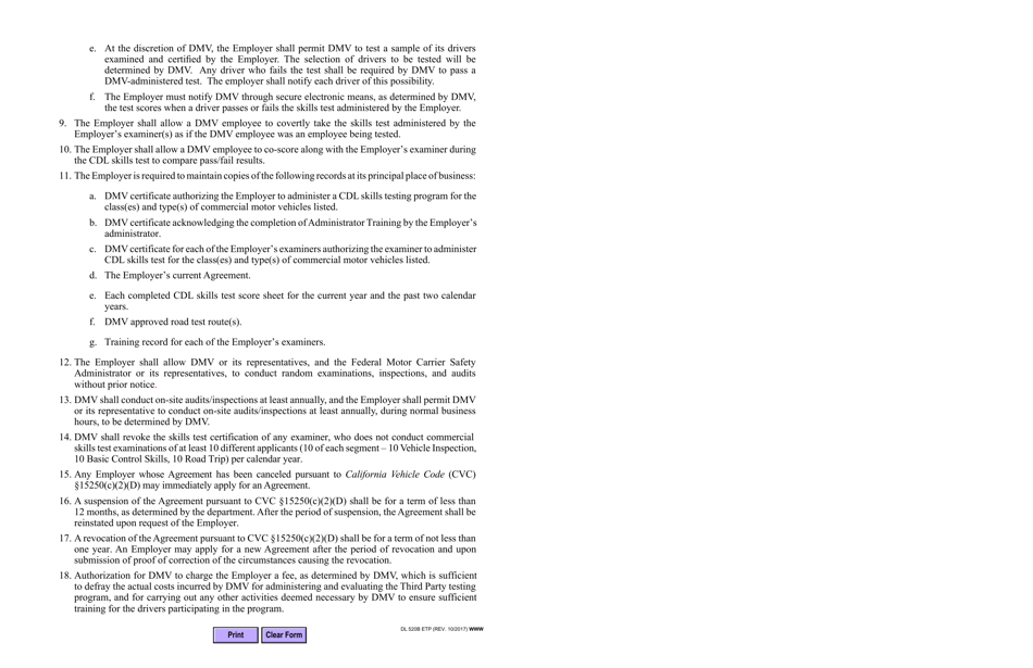Form DL520B ETP Employer Testing Program Agreement - California, Page 2