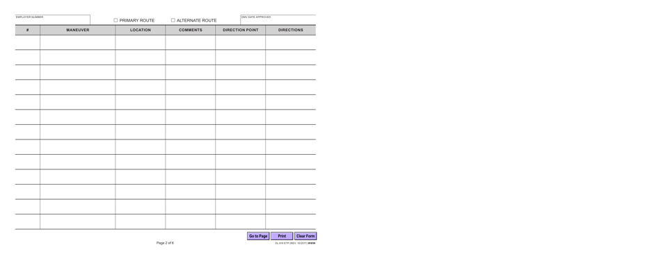 Form DL814 ETP Commercial Driving Performance Evaluation Route and Directions - Employer Testing Program - California, Page 2