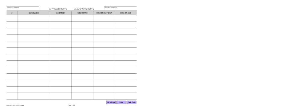 Form DL814 ETP Commercial Driving Performance Evaluation Route and Directions - Employer Testing Program - California, Page 5