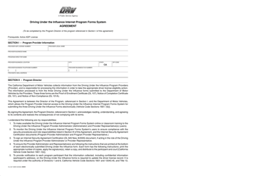 Document preview: Form DL947 Driving Under the Influence Internet Program Forms Systems Agreement - California