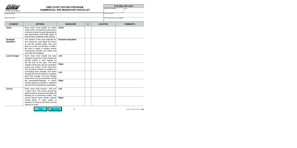 Form DL807 ETP Commercial Dpe Maneuver Checklist - Employer Testing Program - California, Page 2
