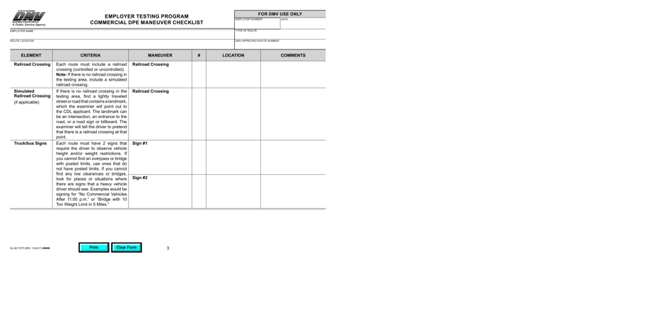 Form DL807 ETP Commercial Dpe Maneuver Checklist - Employer Testing Program - California, Page 3