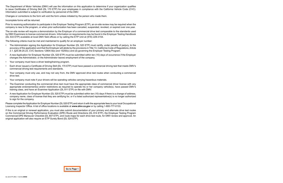 Form DL520 ETP Application for Employer Number - Employer Testing Program - California, Page 3