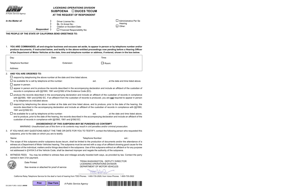 Form DS2000 P  Printable Pdf