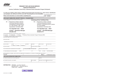 Document preview: Form DMV8016 Request for Live Scan Service (Applicant Submission) - California