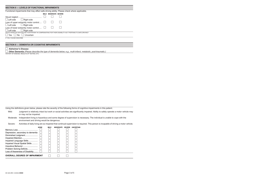 Form DS326 Driver Medical Evaluation - California, Page 3