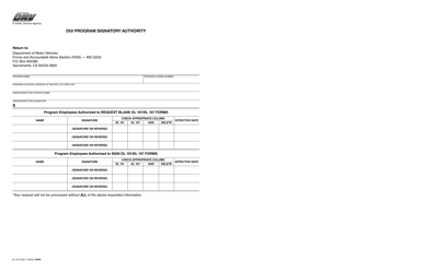 Document preview: Form DL101S Dui Program Signatory Authority - California
