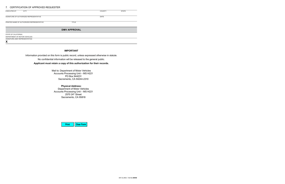 Form INF03 Agent Authorization - Information Services Program - California, Page 2