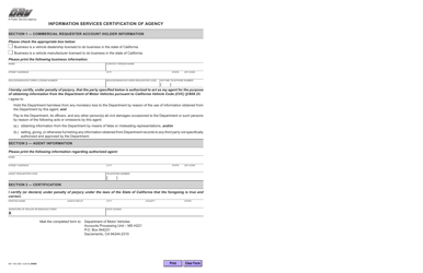 Document preview: Form INF1184 Information Services Certification of Agency - California