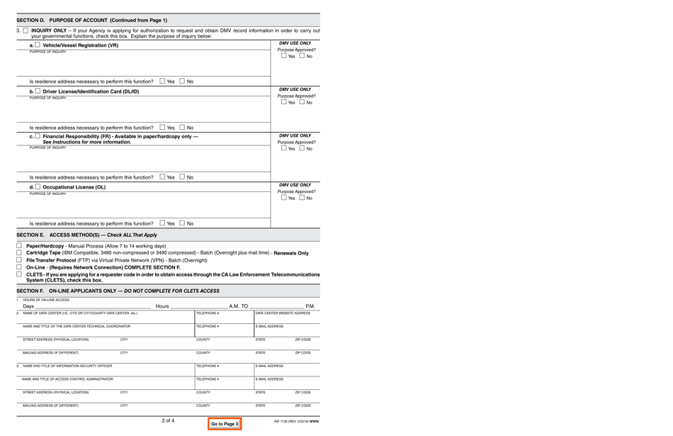 Form INF1130 Government Requester Account Application - California, Page 2