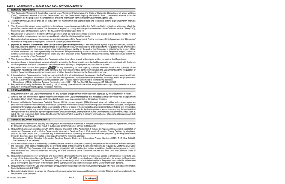Form INF1130 Government Requester Account Application - California, Page 3