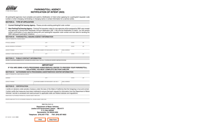 Document preview: Form INF198 Parking/Toll Agency Notification of Intent (Noi) - California