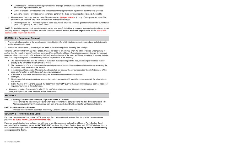 Form INF1161E Attorneys Information Request (Vehicle / Vessel Related Incidents Only) - California, Page 2